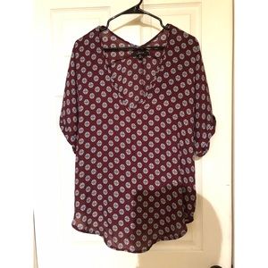 Burgundy Print V-Neck Blouse - Gently Used